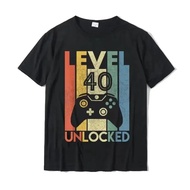 Level 40 Unlock Funny Gamer Video 40th Anniversary Birthday Gift Men's Printed T-Shirt Cotton Party 