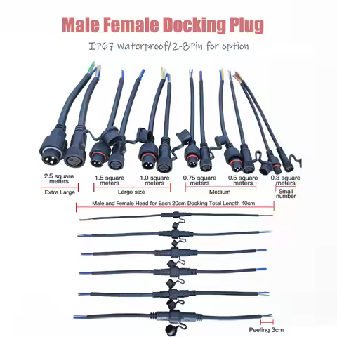 Male Female Extension Wire Connector IP68 2/3/4/5Pin 0.3/0.75/1.5 Square Plug Butt Cord Outdoor Wate