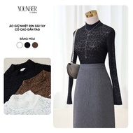 YOUNGER BY CARDINA women's thermal shirt, lace fabric, long sleeves, high collar, with prison tag 5Y