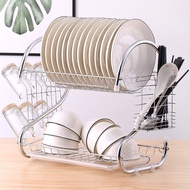 2-Tier Stainless Steel Dish Rack with Minimalist Plate and Glass Drainer - WL264 J802B