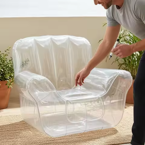 Transparent Lounge Chair Broad Armrests Inflatable Lounge Chair Inflate Sofa Seat Lightweight for Ou