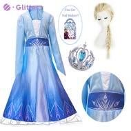 Dress For Kids Girl Frozen Princess Anna Snow Queen Elsa 2 Cosplay Costume Long Wig Crown Accessories Kid Girls Dresses Birthday Gift Children Clothes Outfits