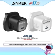 Anker Zolo Wall Charger A2698 30W Fast Charging USB-C Adapter for Smartphones & Tablets Compact Powe
