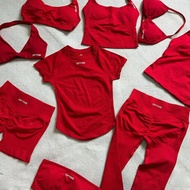 DFYNE Suit Hot-Selling Nylon High-Elastic Matte Red Series Long Shorts Top Matching Sports Women
