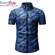 Cozy Up Red And Blue Batik Shirt for Men Shirts New Summer Fashion Chemise Homme Mens printing Shirts Short Sleeve Shirt Men Blouse