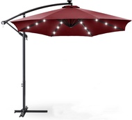 EHOME ร่มลาน3M ที่มีมือจับและเอียง8ซี่โครงเหล็กร่มกันแดดสำหรับสนามหญ้าสวนสนามหลังบ้านสระว่ายน้ำ