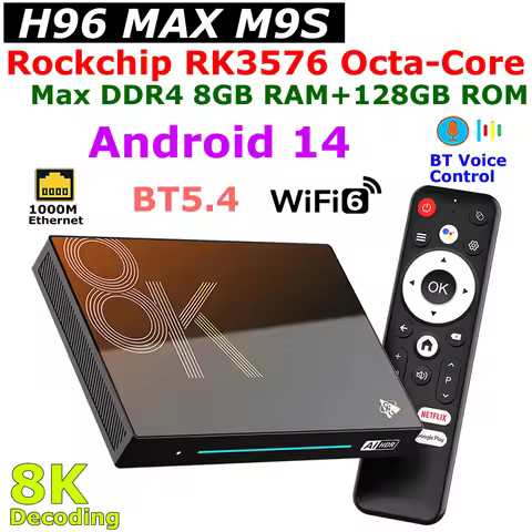 H96 MAX M9S Android 14 TV BOX RK3576 Octa Core DDR4 8GB 128GB 1000M LAN USB3.0 Wifi6 BT5.4 8K Decodi