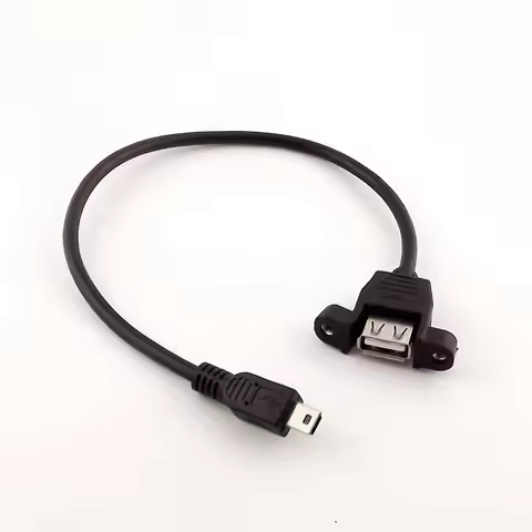 1pcs USB 2.0 A Female Socket Panel Mount To Mini 5 Pin B Male Data Adapter Cable 1ft 30cm/50cm