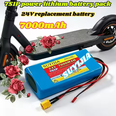 7S1P 7000mAh 24V 18650 Lithium-ion Battery Pack for Scooters 25.2V Built-in BMS+29.4V Charger Replac
