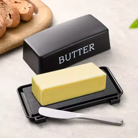 Butter Dish with Knife - Food-Grade Easy-Clean Countertop Butter & Slicer Restaurant Use Novelty Des