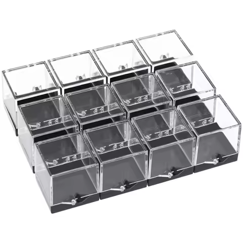 12pcs Transparent Box Mineral Rock Collection Storage Box Natural Stone Mineral Rock Gemstones Colle