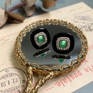 【極少量訂製款】S925混金 復刻古董黑瑪瑙 綠柱石 天然石耳環