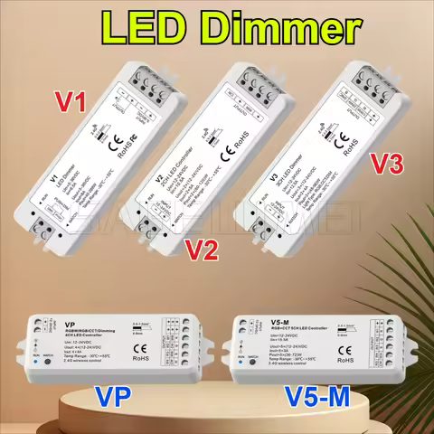 1CH*8A 5-36VDC 24V CV LED Controller Push-Dim Single Color/Dual Color/RGB/CCT/RGBW RF2.4GHz 30M LED 