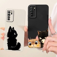 For Huawei Nova 7 SE 5G / P40 Lite (5G) CDY-NX9A CDY-NX9B Lens Protective Casing Cute Cat Cartoon So