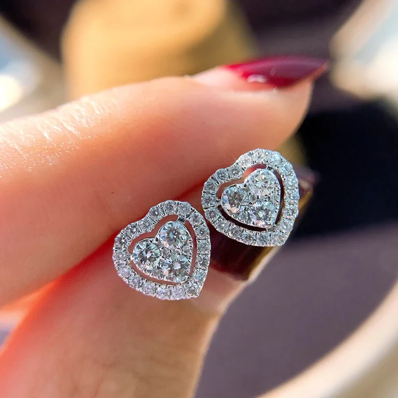 Huitan Cao Cấp Trái Tim Bông Tai Full Đính Đá Cubic Zirconia Sáng Bóng Trang Sức Thời Trang Nữ Cưới