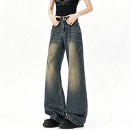 (LIGHT BLUE) Retro jeans unisex,fashion old washed slightly flared slim, bootcut wide leg long pants