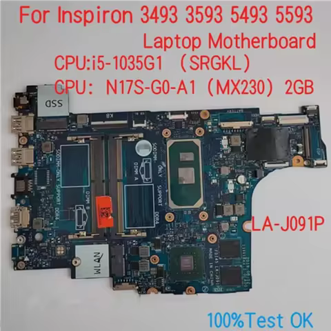 LA-J091P For Dell Inspiron 3493 3593 5493 5593 Laptop Motherboard CPU i5 i7 CN-0N18YD N18YD 7PV6Y 07