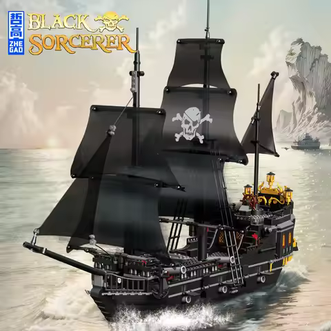 Black Wizard Pirate Ship Black Pearl Sailing Boat Building Blocks DIY Caribbean Adventure Model Bric