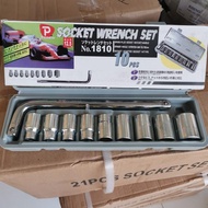 TEKIRO Kunci sok set 10 pcs 8 - 24 mm kunci shock set 1/2 inch Dr box plastik promo TEKIRO MURAH box