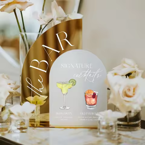 His and Hers Wedding Cocktails,Signature Drink Sign,Wedding Bar Sign,Gold Mirror and Frosted Acrylic