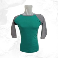 Kaos Polos Raglan Lengan 3/4 Warna Hijau Tosca Kombinasi Misty