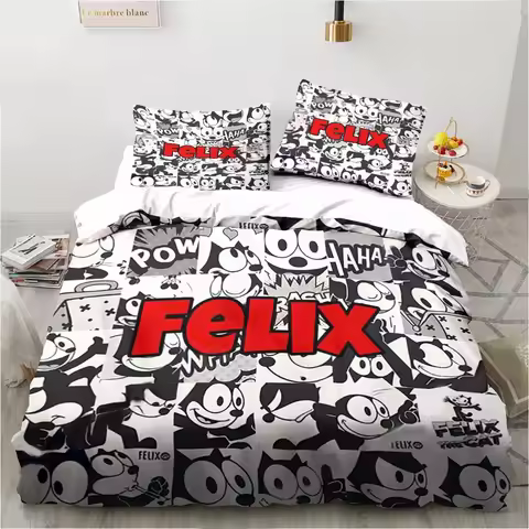 Cute F-Felix Cat Cartoon Bedding Set,Duvet Cover Comforter Bed Set Quilt Cover Pillowcase,King Queen