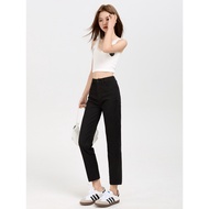 Summer Thin Black Eight-point Straight Jeans Women Small 148cm155 Stretchy Slimmer Look 89-point Cig
