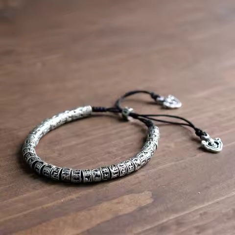 Eastisan Traditional Tibetan Buddhism Brass Bracelet Men Six Words Mantra OM MANI PADME HUM Antiqued