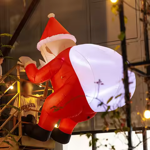 8 Ft Hanging Christmas Inflatables Decorations Santa Claus Climbing Wall with Gift Bag Blow Up Yard 