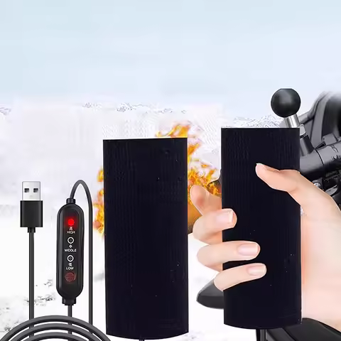 1Pair USB Heated Handlebar Grips Covers Winter Motorcycle E-Bike Moped Hand Warmer with Temperature 