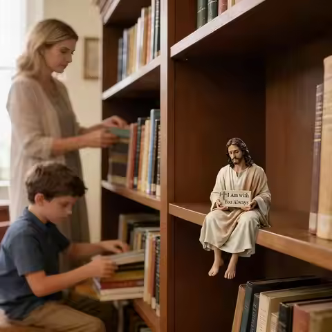 Unique Resin Material Jesus Resin Figurine Sitting Pose I Am with You Always Sign Jesus Christ Statu