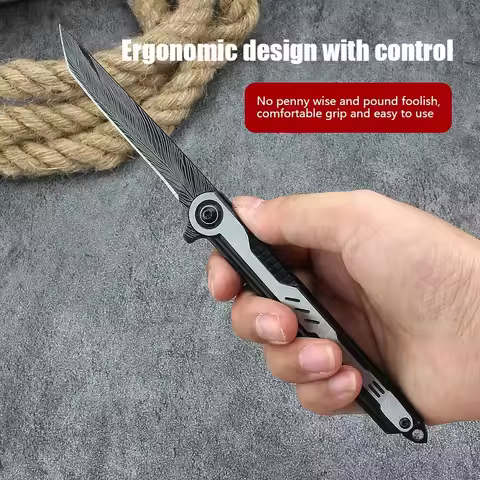 Portable High Hardness Fruit Tool,M390 Steel Feather Pattern Folding Knife - Outdoor Camping EDC Poc