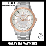 Seiko 5 SNKN56K1 Automatic Silver Dial Hardlex Crystal Glass Rose Gold Bezel Stainless Steel Watch
