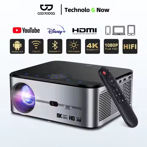 GOOJODOQ Full HD 1080P Projector 4K 8K 700ANSI 15500Lumens Android WiFi LED Video Movie Projector LE