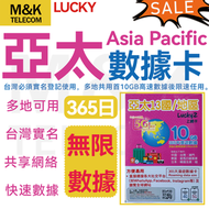 Lucky - 【亞太13地區】365日 多地共用10GB高速+其後限速任用丨數據卡 上網咭 sim卡丨網絡共享 台灣實名登記 方便快捷