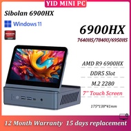 SIBOLAN MINI PC 7'' Touch AMD R9 6900HX/7640HS/7840U/6950HS DDR5 M.2 2280 HDMI DP Type-C Gaming PC 1