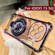 iQOO 15 5G Four Corner Plating Transparent Phone Case With Windmill Bracket For Vivo iQOO 15 iQOO15 