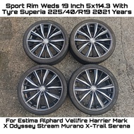 Sport Rim Alloy Wheels Weds 19'' Inci With Tyre Tire Tayar Superia 225/40/R19 For Estima Alphard Vellfire Odyssey Stream