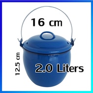 หม้อ หม้อเคลือบ หม้อหูหิ้ว หม้อหูหิ้วทรงลึก 16 cm / 2.0 ลิตร  - Enamel Metal Iron Pot - 16 cm / 2.0 Liters