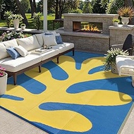 Lahome Coral Waterproof 9x12 Outdoor Plastic Straw Rug, Reversible Sea Patern Outdoor Camping Rug, L