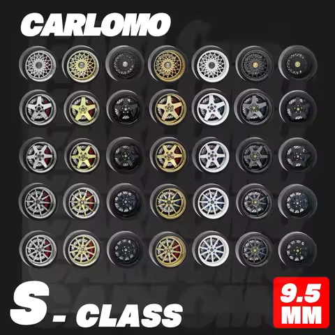Carlomo S-Class 1/64 Alloy Wheels Rubber Tires with Brake Disc Assembly Rims for Model Diecast Car f
