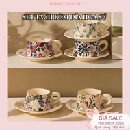 Set of Cups and Saucers with High Quality Classic Porcelain Flowers, Type 1, Extremely Beautiful for