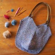 Handmade Granny square crochet shopping bag mixs Blue Jeans and Light Purple