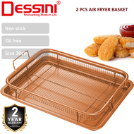 DESSINI ITALY 2 Pcs Copper Crispy Mesh Tray Air Fryer Oven Non-Stick Baking Grill Deep Basket Oil Dr