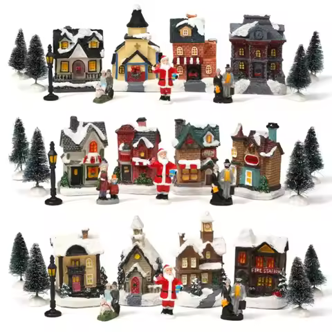 Travelwant 10pcs/Set Christmas Village Led Lighted Christmas Village With Figurines Christmas Babies