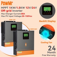 PowMr 1KW/1.5KW 12V/24V Hybrid Solar Inverter 230Vac PV Startup Voltage 20Voc Built-in 80A MPPT Sola