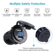 Car Charger With Dual USB Port 12V/24 Power Socket Plug LED Voltmeter Waterproof Car Charger