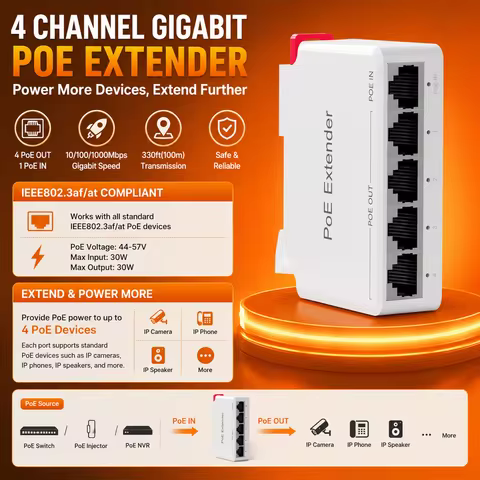Gigabit 2/3/4 Port PoE Extender DIN Rail poe repeater for IP Port Transmission Extender for POE Swit
