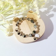 清新氣質 - 天然聚寶盆綠幽靈/白水晶手鍊