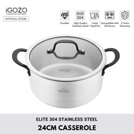 iGOZO Elite 304 Stainless Steel Casserole Pot SUS304 (24cm) + Glass Lid